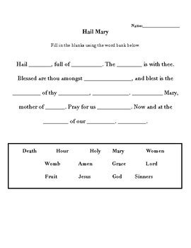Hail Mary Fill In The Blank Printable